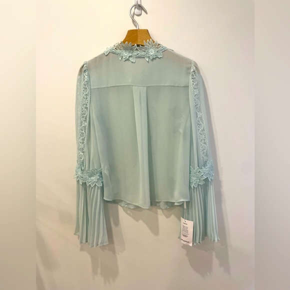 Self Portrait Blue Chiffon Lace Top - Picture 3 of 4